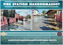ดับเพลิงนครแม่สอด ออกดำเนินการฉีดล้างบริเวณหน้าแม่สอดมูลนิธิสามัคคีการกุศล ศาลเจ้าจีน