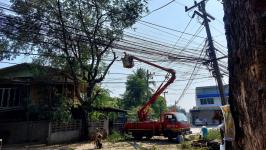 ดับเพลิงนครแม่สอด ออกดำเนินการตัดต้นไม้พาดผ่านสายไฟฟ้า บริเวณสามแยกศาลปู่แดง