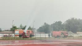 พ่นหมอกควัน ร่วม ปภ.จุดสนามกีฬานานาชาติ 5 อำเภอชายแดน