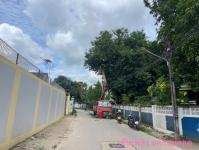 ดับเพลิงนครแม่สอด ออกตัดต้นไม้พาดผ่านสายไฟฟ้า บริเวณชุมชนวัดหลวง