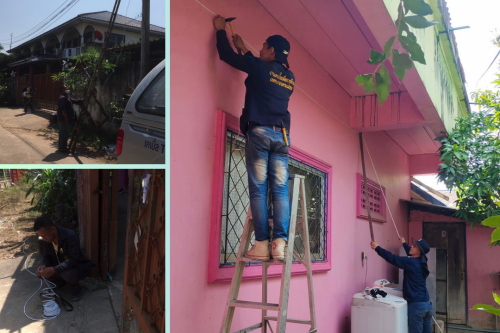 เจ้าหน้าที่กองยุทธศาสตร์และงบประมาณ ดำเนินการตามคำร้อง ขอติดตั้ง/ซ่อมแซม เคเบิ้ลทีวี