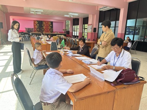 คณะกรรมการตรวจเยี่ยมสนามสอบการประเมินความสามารถด้านการอ่านของผู้เรียน (RT) ชั้นประถมศึกษาปีที่ 1 ปีการศึกษา 2566 ของนักเรียนในสังกัดเทศบาลนครแม่สอด
