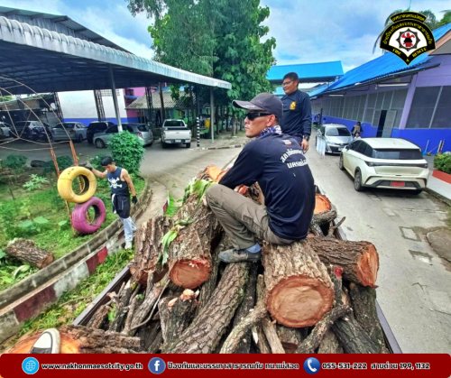 ดับเพลิงนครแม่สอด ดำเนินการตัดต้นไม้พาดผ่านสายไฟฟ้า บริเวณโรงเรียนแม่สอด