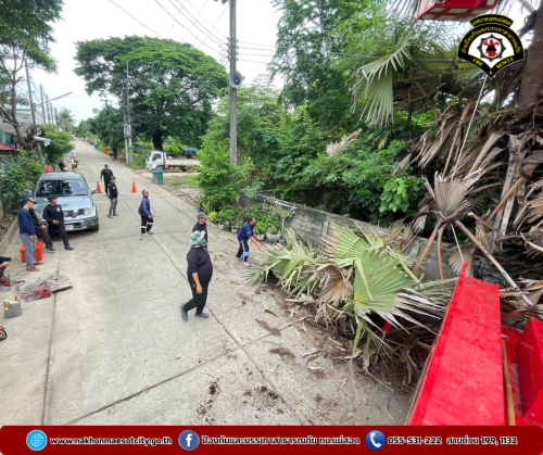 ดับเพลิงนครแม่สอด ออกดำเนินการตัดต้นไม้ เนื่องจากพาดผ่านสายไฟฟ้า บริเวณหมู่บ้านตาลเดี่ยว วิลล่า