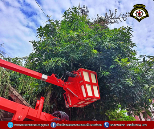 ดับเพลิงนครแม่สอด ออกดำเนินการตัดต้นไม้พาดผ่านสายไฟฟ้า บริเวณใกล้เคียงสถานีตำรวจภูธรแม่สอด