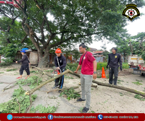 ดับเพลิงนครแม่สอด ออกดำเนินการตัดแต่งกิ่งไม้ เนื่องจากพาดผ่านสายไฟฟ้า บริเวณใกล้เคียงไทยแสงทองบ้านโต้ง