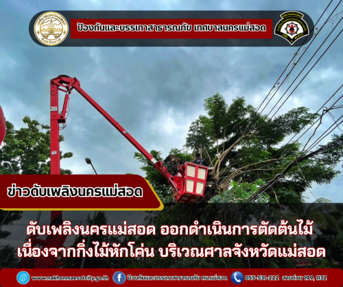 ดับเพลิงนครแม่สอด ออกดำเนินการตัดต้นไม้ เนื่องจากกิ่งไม้หักโค่น บริเวณศาลจังหวัดแม่สอด