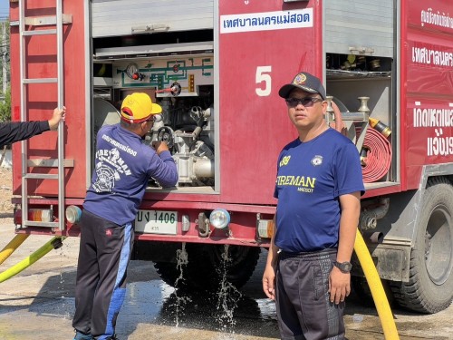 ดับเพลิงนครแม่สอด ได้ดำเนินการฝึกซ้อมแผนและทบทวนดับเพลิง ประจำปีงบประมาณ พ.ศ. 2568