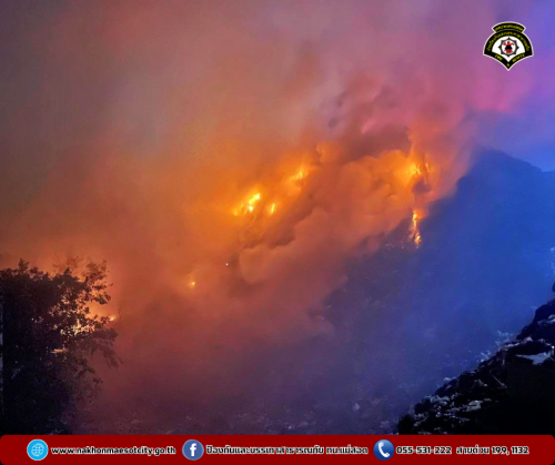 ดับเพลิงนครแม่สอด ออกระงับเหตุเพลิงไหม้ บ่อขยะเทศบาลนครแม่สอด