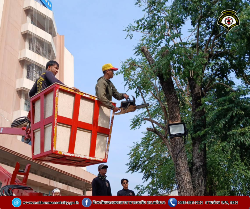 ดับเพลิงนครแม่สอด ออกดำเนินการตัดต้นไม้ บังทัศนวิสัย บริเวณหน้าโรงพยาบาลแม่สอด-ราม