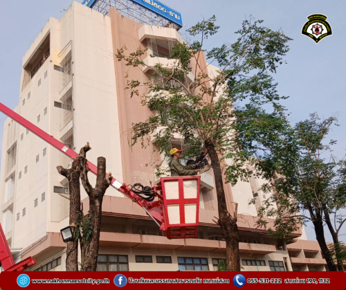 ดับเพลิงนครแม่สอด ออกดำเนินการตัดต้นไม้ บังทัศนวิสัย บริเวณหน้าโรงพยาบาลแม่สอด-ราม