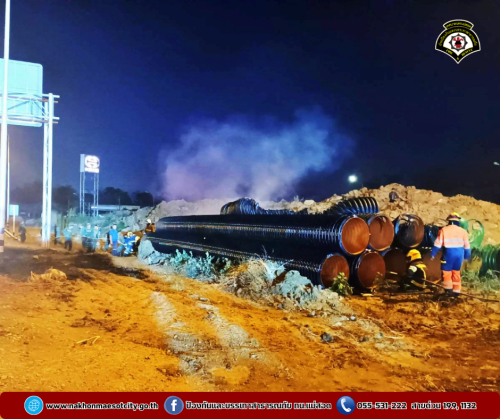 ดับเพลิงนครแม่สอด ออกระงับเหตุเพลิงไหม้ ท่อ HDPE ใกล้เคียงศูนย์ฮีโน่ นิวแมน สาขาแม่สอด