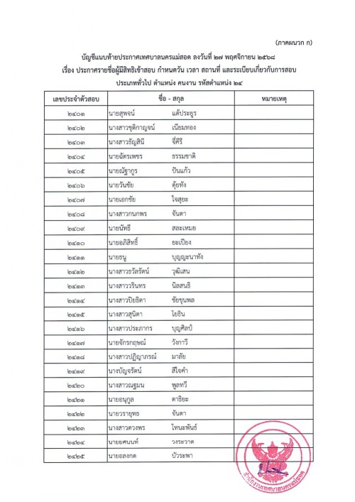 ประกาศเทศบาลนครแม่สอด เรื่อง ประกาศรายชื่อผู้มีสิทธิเข้าสอบ กำหนดวัน เวลา สถานที่ และระเบียบเกี่ยวกับการสอบ