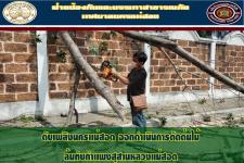 ดับเพลิงนครเเม่สอด ออกดำเนินการตัดต้นไม้ล้มทับกำเเพงสุสานหลวงเเม่สอด